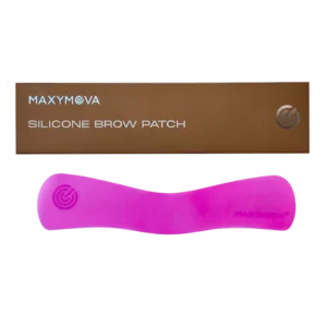 Maxymova reusable pink silicone brow patch with packaging, designed for precise eyebrow positioning and enhanced product absorption