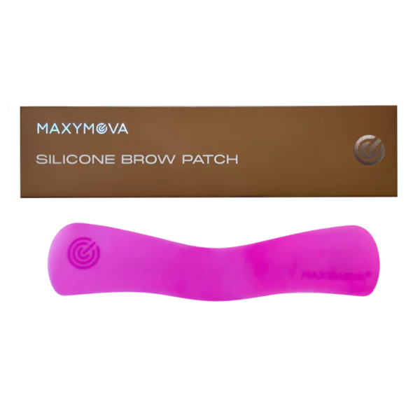 Maxymova reusable pink silicone brow patch with packaging, designed for precise eyebrow positioning and enhanced product absorption