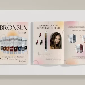 BRONSUN BIBLE E-Book, an educational guide by BROWED on Bronsun Hybrid Dye, covering tinting theory, color ingredients, and product selection for clients