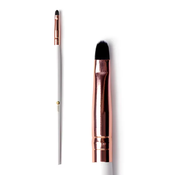 Innovator Cosmetics Mayamy Coloring Concealer Mini Brush - Rounded synthetic bristle brush with rose gold accents for smooth and precise eyebrow tint and concealer application