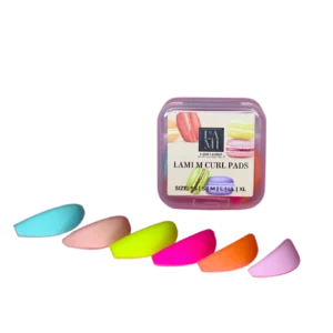 Lami Lashes M-Curl pads set in vibrant pastel colors with six sizes (SS, S, M, L, LL, XL) for comfortable eyelash lamination