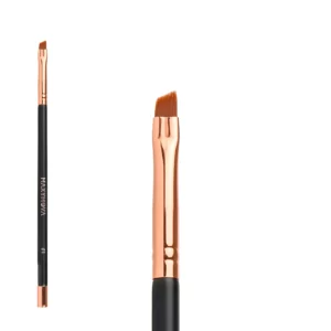 Maxymova Professional Brush N.1 with an oblique cut tip for precise application of lamination products, tint, or henna on lashes and brows, featuring a black handle with rose gold accents