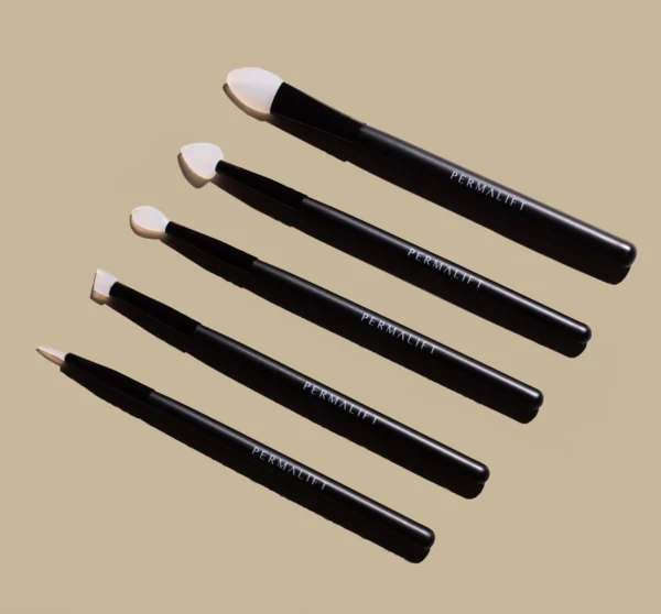 Set of five Permalift silicone brushes in various shapes for optimal brow and lash treatments, ideal for creating silky brows and precise product application