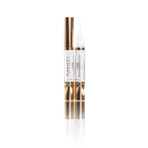 Two Permalift Lash Lift Pro Express Perming Lotion pens, one capped and one uncapped, designed to break down disulfide bonds as the first step in the lash lift treatment