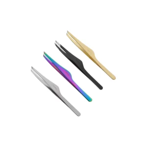 Solinberg slanted brow tweezers collection in silver, rainbow gradient, black, and gold