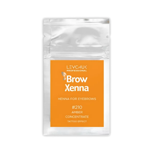 BrowXenna henna refill sachet in #210 Amber Concentrate, warm amber shade for eyebrow tinting