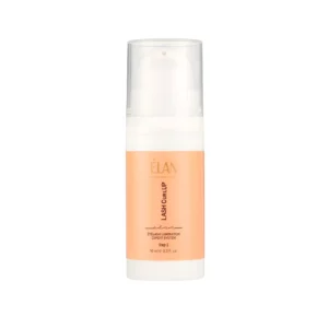 Élan Lash CurlUP Step 1 from the Eyelash Lamination Expert System, a peach-colored bottle for softening and prepping natural lashes