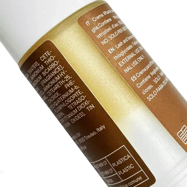 Close-up of Maxymova Lash Lift product bottle showing ingredient list, usage instructions, and a subtle glitter effect in the product formula