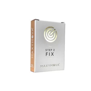 Maxymova Step 2 Fix box for eyelash and brow lamination, containing 5 sachets, locks in the new shape after the lifting process, ensuring long-lasting results with a gentle, effective formula