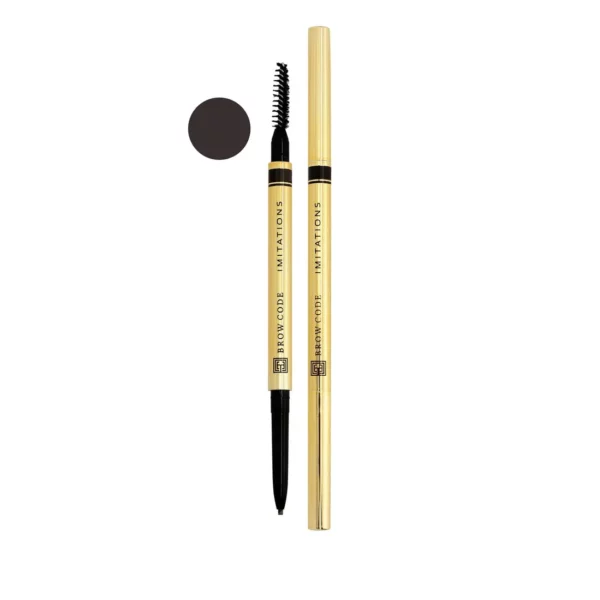 Brow Code Micro Brow Pencil in Deep Dark Brunette, a precision brow pencil with a fine tip and spoolie brush for natural, defined eyebrows