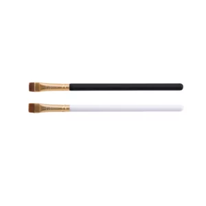 Kensi Cosmetics flat highlighter brushes with black and white handles, gold ferrules, and dense bristles for precise makeup application