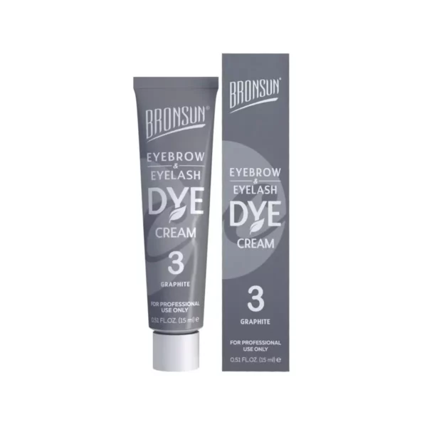 Bronsun Cream Dye in Graphite for eyebrows and eyelashes, delivering a cool-toned grey shade ideal for ashy or silver tones, ensuring long-lasting, professional-quality results