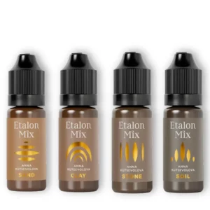 Etalon Mix brow pigments by Anna Kutsevolova (Sand, Clay, Stone, Soil) in 10ml bottles for hyper-realistic brows