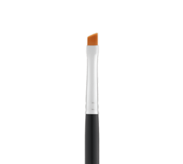 NYSE beveled brush with a sleek black handle and angled synthetic bristles, ideal for precise eyebrow shaping and PMU applications