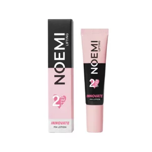 Noemi Lash & Brow Lift Innovate Step 2 Fix Lotion features a pink and black tube with coordinating box, designed for precise fixing during lash and brow lifting treatments
