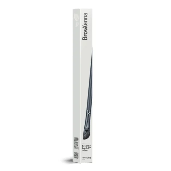 BrowXenna Eyebrow Brush #9 Saber in sleek packaging, designed with angled bristles for precise hairstroke detailing and natural brow shaping