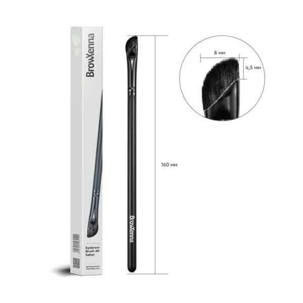 BrowXenna Eyebrow Brush #9 Saber with angled bristles for precise hairstroke detailing, ideal for creating defined and natural-looking brows