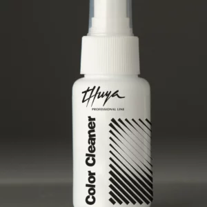 Thuya Professional Line Color Cleaner white spray bottle with black design on dark reflective background.