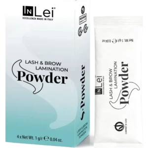 InLei Lash & Brow Lamination Powder-S box with single white sachet displayed beside it for professional lash and brow lamination use.