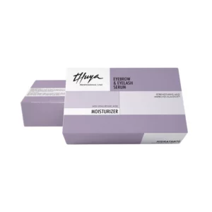 Thuya Eyebrow & Eyelash Serum Moisturizer with hyaluronic acid in lavender box packaging to strengthen brows and lashes.