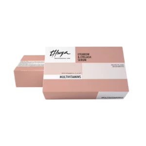 Thuya Eyebrow & Eyelash Serum Multivitamins box with vitamins A, C, E and F to protect and regenerate brows and lashes.
